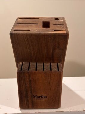 Martha Stewart Light Brown Wooden Knife Block 13 Slits 9” X 5.5” X 4.75” Wood